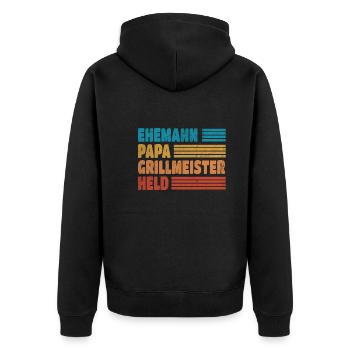 Ehemann Papa Grillmeister Held Vatertag - Unisex Premium Bio Zip Hoodie - Schwarz - Hinten - Nico (187cm)