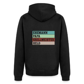 Ehemann Papa Grillmeister Held - Unisex Premium Bio Zip Hoodie - Schwarz - Hinten - Nico (187cm)