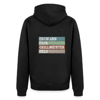 Ehemann Papa Grillmeister Held - Unisex Premium Bio Zip Hoodie - Schwarz - Hinten - Nico (187cm)