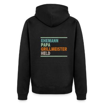Ehemann Papa Grillmeister Held Vatertag - Unisex Premium Bio Zip Hoodie - Schwarz - Hinten - Nico (187cm)