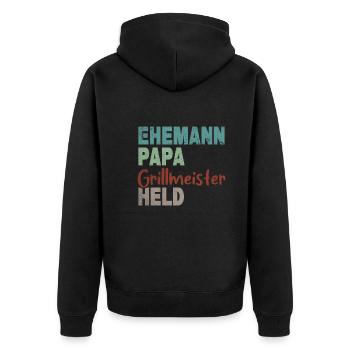 Ehemann Papa Grillmeister Held Vatertag - Unisex Premium Bio Zip Hoodie - Schwarz - Hinten - Nico (187cm)