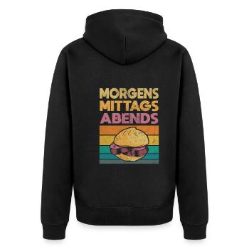 Leberkas Brühwurst Morgens Mittags Abends Geschenk - Unisex Premium Bio Zip Hoodie - Schwarz - Hinten - Nico (187cm)