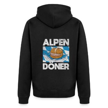Bayrischer Alpen Döner Leberkas Leberkäse Brotzeit - Unisex Premium Bio Zip Hoodie - Schwarz - Hinten - Nico (187cm)