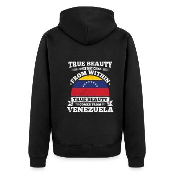 True Beauty Comes From Venezuela South America - Unisex Premium Organic Zip Hoodie - black - Back - Nico (187cm)