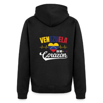 Venezuela En Mi Corazon Lebensweisheit Venezolaner - Unisex Premium Bio Zip Hoodie - Schwarz - Hinten - Nico (187cm)