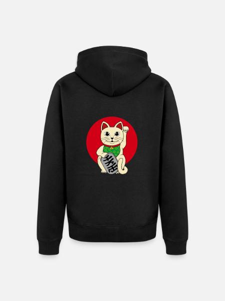 Lucky Cat - Unisex Premium Organic Zip Hoodie - black