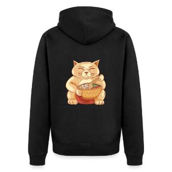 Sumo Katze isstRamen Nudeln - Unisex Premium Bio Zip Hoodie - Schwarz - Hinten - Nico (187cm)