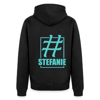 Social Media Hashtag Stefanie - Unisex Premium Bio Zip Hoodie - Schwarz - Hinten - Nico (187cm)