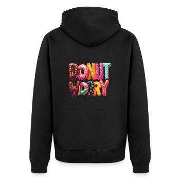 Donut Worry Süßigkeiten Snack Donut-Liebhaber - Unisex Premium Bio Zip Hoodie - Schwarz - Hinten - Nico (187cm)