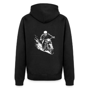 Biker Totenkopf Motorrad Geschenk - Unisex Premium Bio Zip Hoodie - Schwarz - Hinten - Nico (187cm)