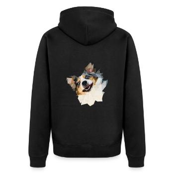 Australian Shepherd, Polygon Style - Unisex Premium Bio Zip Hoodie - Schwarz - Hinten - Nico (187cm)