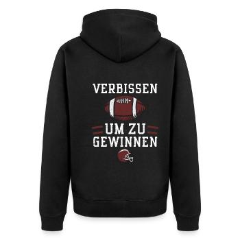 Verbissen um zu gewinnen - Unisex Premium Bio Zip Hoodie - Schwarz - Hinten - Nico (187cm)