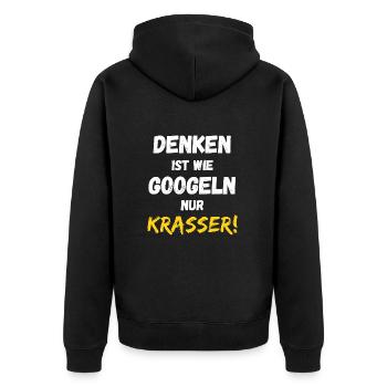 Denken ist wie googeln nur krasser! Cooler Spruch - Unisex Premium Bio Zip Hoodie - Schwarz - Hinten - Nico (187cm)
