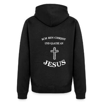 Christ Jesus Christus Religion Christentum Kreuz - Unisex Premium Bio Zip Hoodie - Schwarz - Hinten - Nico (187cm)