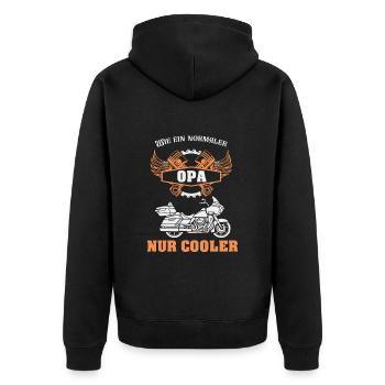 Motorrad Biker Opa Vatertag Geschenk - Unisex Premium Bio Zip Hoodie - Schwarz - Hinten - Nico (187cm)