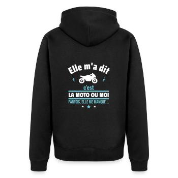 La moto ou moi,Motard,Moto,Humour,Drôles - Veste à capuche bio Premium Unisexe - noir - Dos - Nico (187cm)