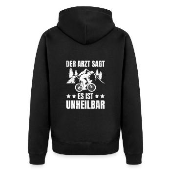 Radfahrer Mountainbike Fahrrad - Unisex Premium Bio Zip Hoodie - Schwarz - Hinten - Nico (187cm)