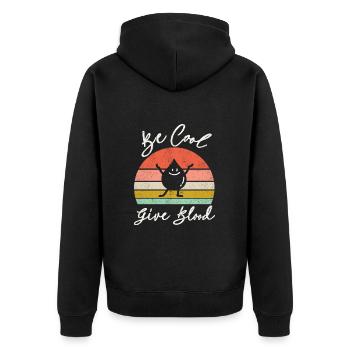 Be cool, give Blood! With Retro Sunset - Unisex Premium Bio Zip Hoodie - Schwarz - Hinten - Nico (187cm)