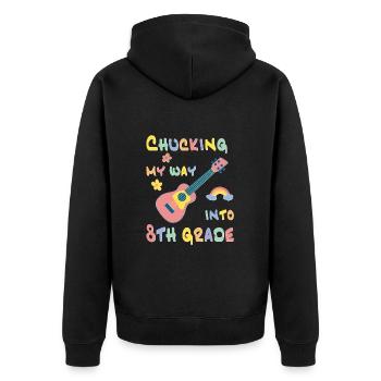 Chucking my way into 8th grade - Unisex Premium Organic Zip Hoodie - black - Back - Nico (187cm)