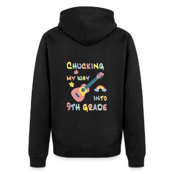 Chucking my way into 9th grade - Unisex Premium Organic Zip Hoodie - black - Back - Nico (187cm)