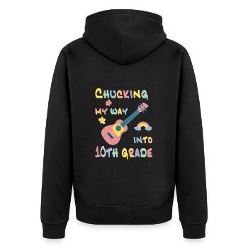 Chucking my way into 10th grade - Unisex Premium Organic Zip Hoodie - black - Back - Nico (187cm)