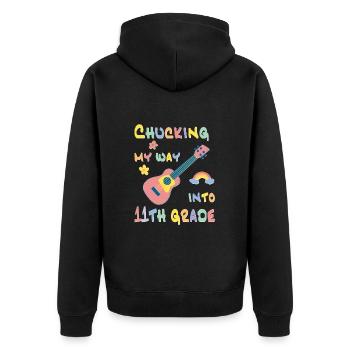 Chucking my way into 11th grade - Unisex Premium Organic Zip Hoodie - black - Back - Nico (187cm)
