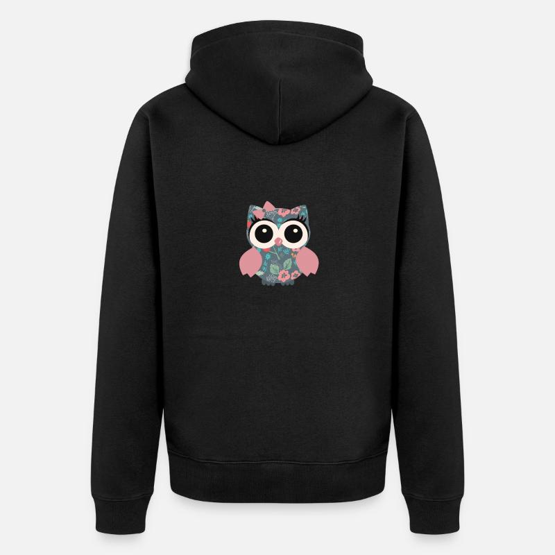 Eule Blumenmuster - Unisex Premium Bio Zip Hoodie - Schwarz