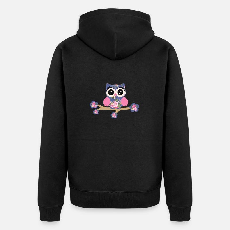 Eule Rosenmuster - Unisex Premium Bio Zip Hoodie - Schwarz