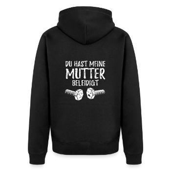 Du hast meine Mutter beleidigt - Schraube - Unisex Premium Bio Zip Hoodie - Schwarz - Hinten - Nico (187cm)
