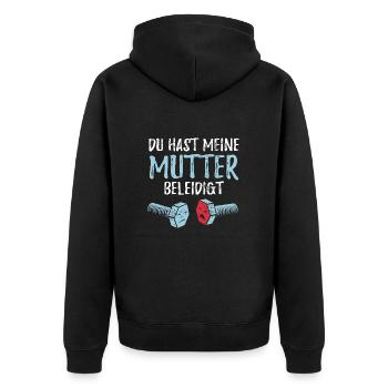 Du hast meine Mutter beleidigt - Schraube - Unisex Premium Bio Zip Hoodie - Schwarz - Hinten - Nico (187cm)