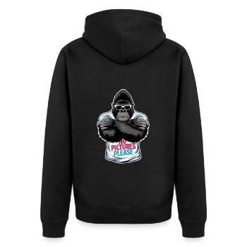 Keine Bilder bitte - Unisex Premium Bio Zip Hoodie - Schwarz - Hinten - Nico (187cm)