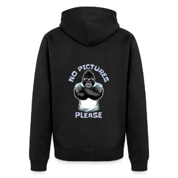 Keine Bilder bitte - Unisex Premium Bio Zip Hoodie - Schwarz - Hinten - Nico (187cm)