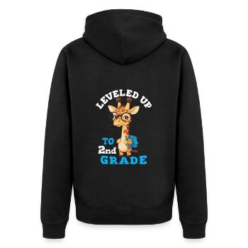 Leveled up to 2nd Grade - Funny Giraffe - Unisex Premium Organic Zip Hoodie - black - Back - Nico (187cm)