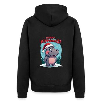 Hippopotame mignon avec chapeau de Père Noël - Veste à capuche bio Premium Unisexe - noir - Dos - Nico (187cm)