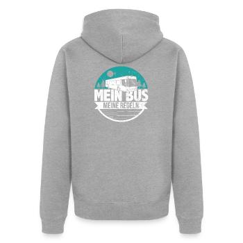 Busfahrer Geschenk Linienbus - mein bus - Unisex Premium Bio Zip Hoodie - Grau meliert - Hinten - Nico (187cm)