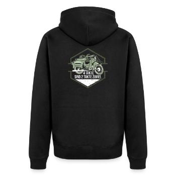 Ostalgie Schwalbe Simson Suhl -zwei takte zu viel - Unisex Premium Bio Zip Hoodie - Schwarz - Hinten - Nico (187cm)