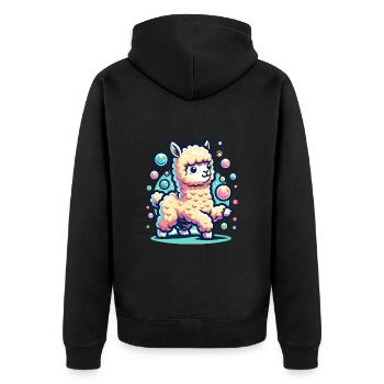 Alpaka Lama für Alpakaliebhaber - Unisex Premium Bio Zip Hoodie - Schwarz - Hinten - Nico (187cm)