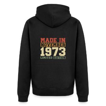 Novembre 1973 Vintage Vintage cadeau d’anniversaire - Veste à capuche bio Premium Unisexe - noir - Dos - Nico (187cm)