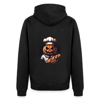 Halloween Kürbis mit Bäckermütze und Brot - Unisex Premium Bio Zip Hoodie - Schwarz - Hinten - Nico (187cm)