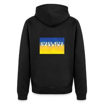 Stand with Ukraine - Unisex Premium Bio Zip Hoodie - Schwarz - Hinten - Nico (187cm)