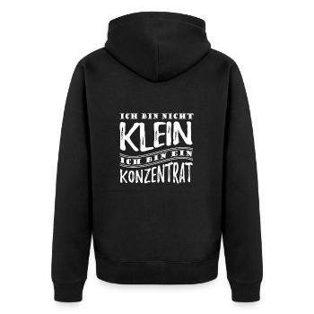 Ich bin nicht klein bin ein Konzentrat Spruch - Unisex Premium Bio Zip Hoodie - Schwarz - Hinten - Nico (187cm)