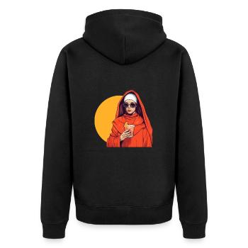 Nonne mit Aperoli Spritz /Aperitif & Sonnenbrille - Unisex Premium Bio Zip Hoodie - Schwarz - Hinten - Nico (187cm)