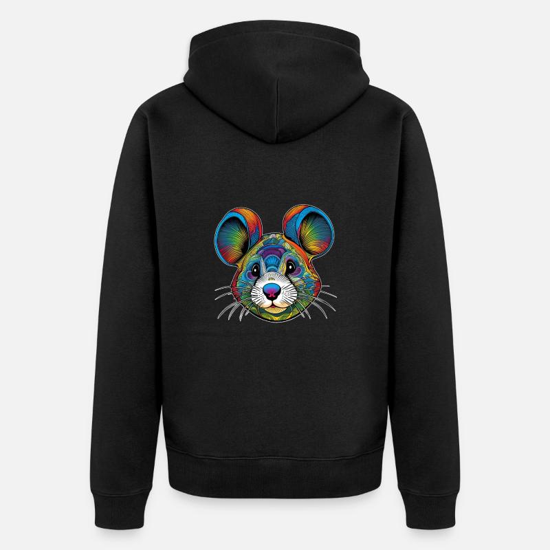 Portrait graphique d'une souris - Veste à capuche bio Premium Unisexe - noir