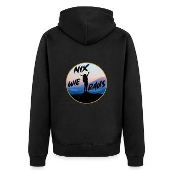 Nix wie raus - perfekt für Outdoor Fans, Wanderer - Unisex Premium Bio Zip Hoodie - Schwarz - Hinten - Nico (187cm)
