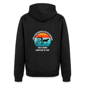 Kutscher Kutsche Pferdekutscher Kaffee - Unisex Premium Bio Zip Hoodie - Schwarz - Hinten - Nico (187cm)