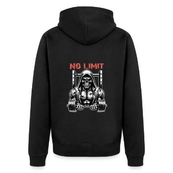 No Limit Workout Bodybuilding Skull with Dumbbell - Unisex Premium Organic Zip Hoodie - black - Back - Nico (187cm)