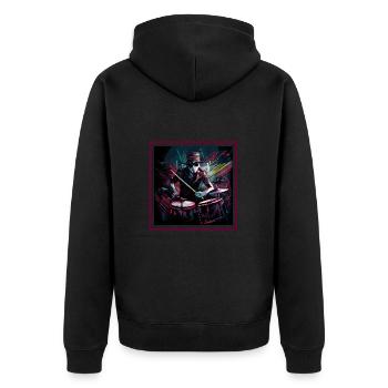 Pink Drummer - Unisex Premium Bio Zip Hoodie - Schwarz - Hinten - Nico (187cm)