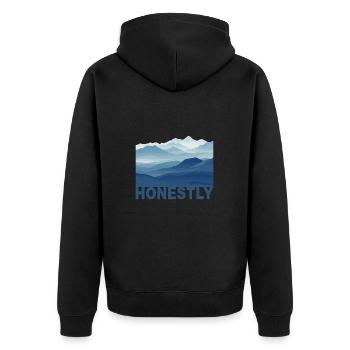 Mountain Honestly - Unisex Premium Bio Zip Hoodie - Schwarz - Hinten - Nico (187cm)