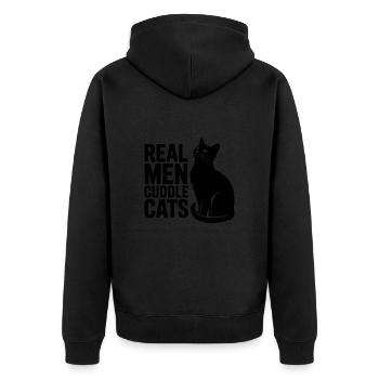 Echte Männer kuscheln Katzen! Katzen Papa Kitten - Unisex Premium Bio Zip Hoodie - Schwarz - Hinten - Nico (187cm)