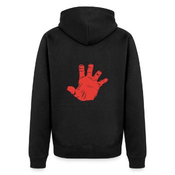 Hands off! Finger weg! Hand - Unisex Premium Bio Zip Hoodie - Schwarz - Hinten - Nico (187cm)